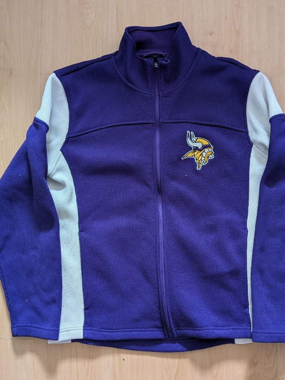NFL Minnesota Vikings Waffle Knit Full Zip Jacket Purple White Men's Medium